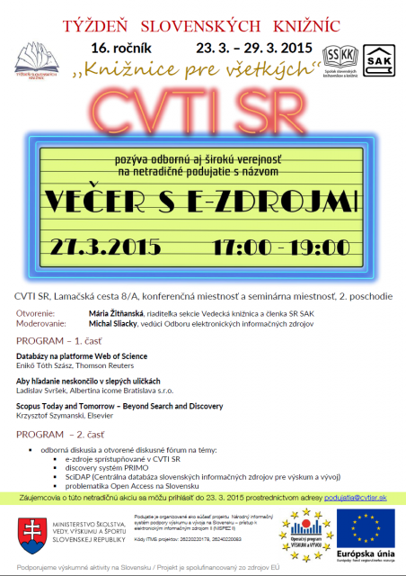Večer s e-zdrojmi v CVTI SR 2015